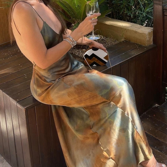 Commense - Neptune Satin Open Back Long Dress - Picture 2 of 4
